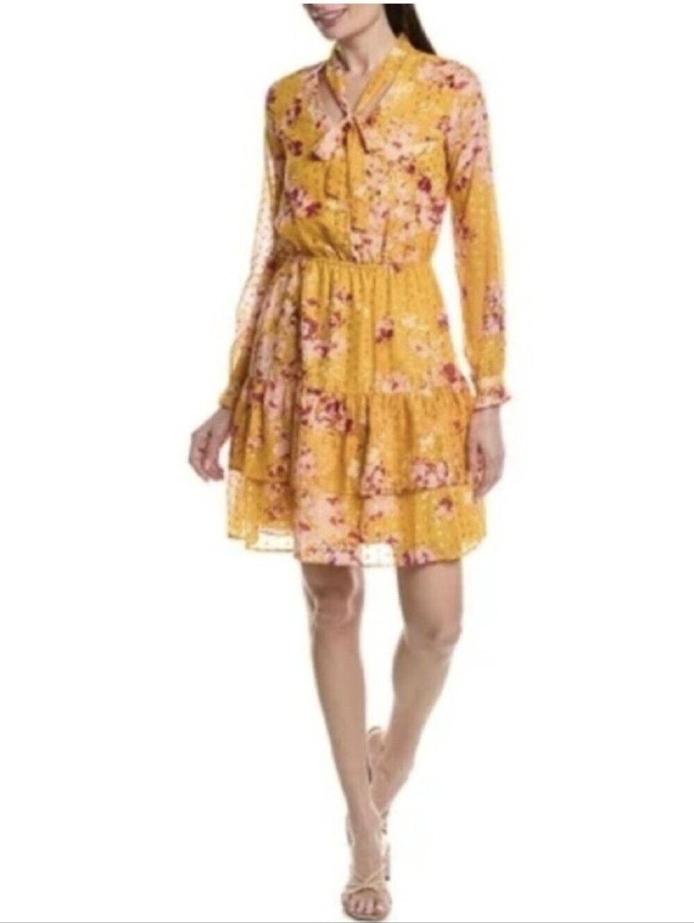 Nanette Lepore yellow floral "Nadia" clip jacquard dress Size 6